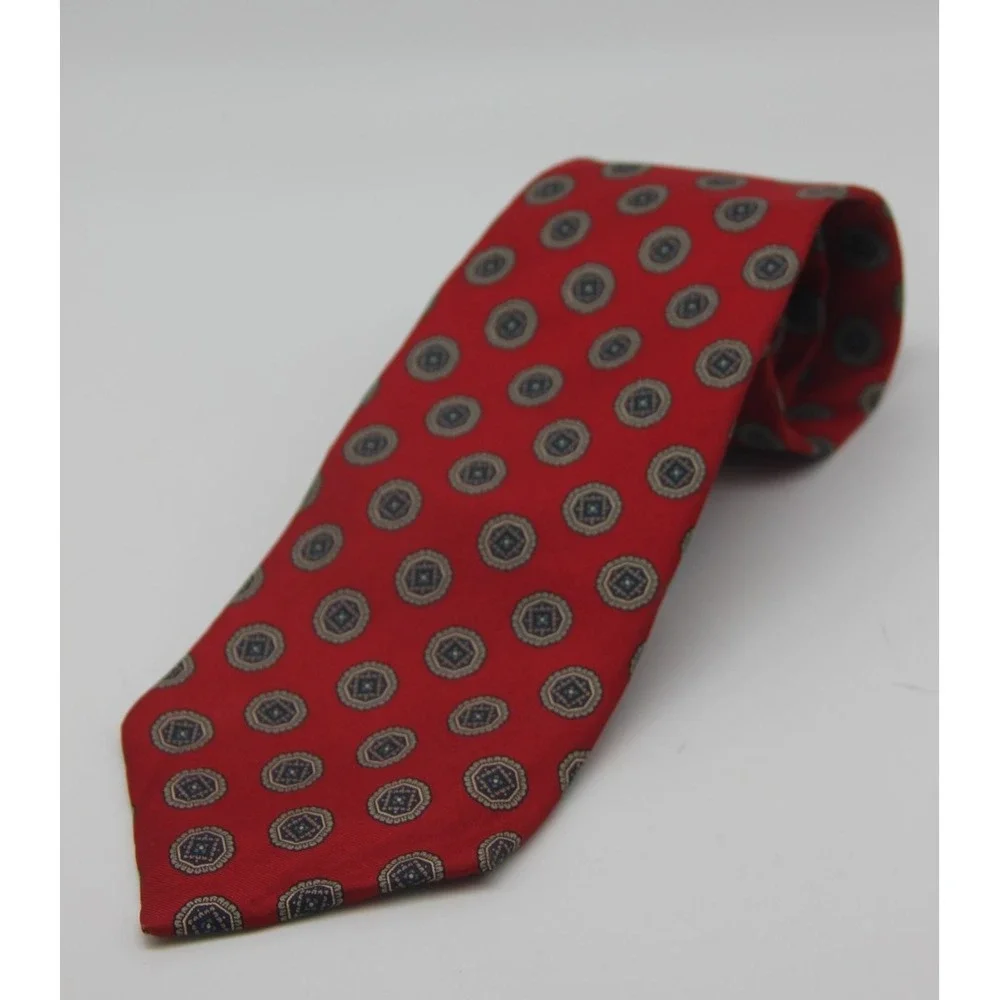Halston III Men's Necktie Tie Silk Red Geometric USA Preppy Old Money Classic
